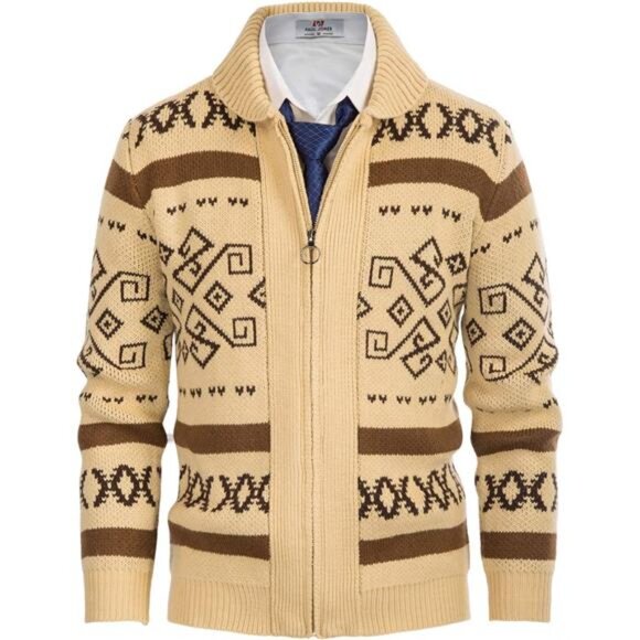 Men's Casual Curling Sweater Cardigans Button Down Knitted Sweater